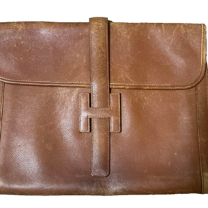 Authentic HERMES Clutch Bag Jige GM Brown Leather Bag