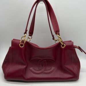 Chanel Bordeaux/Red Leather CC Logo Embroidered Stitching Shoulder Bag