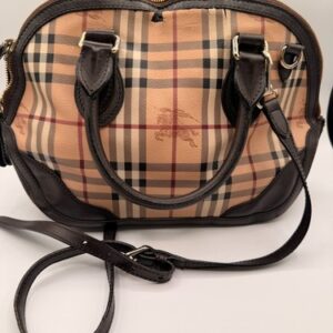 Authentic Burberry Nova Check Satchel Brown Leather Trim Read Description