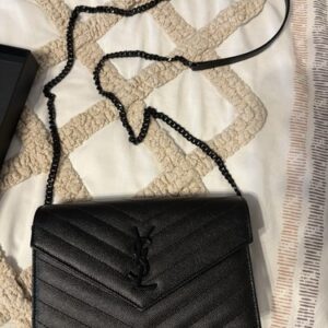 Saint Laurent Black Chevron Chain Strap Logo Shoulder Bag for Women