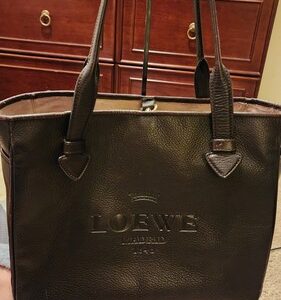 Vintage Loewe Heritage Tote Bag In Dark Brown Leather. Excellent Condition Rare