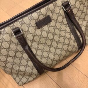 GUCCI GG Tote Hand Bag Magnetic Leather PVC Brown Beige Silver Hardware Japan