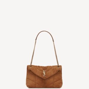 YSL Saint Laurent LOULOU PUFFER SMALL IN SUEDE CARAMEL COGNAC Shoulder Bag