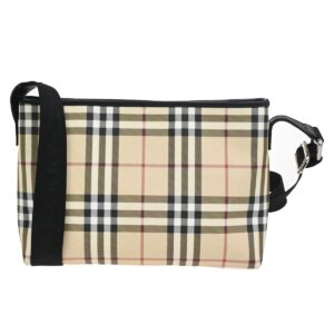 BURBERRY Nova Check Pattern Shoulder Bag PVC Leather Black Beige SHW 38KC921