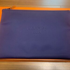 Hermes NeoVan MM Clutch Bag Embossed Logo Navy Ready to Use Authentic