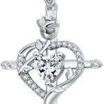 Cross Necklace for Women Gold 14K 18K Gold Plated Dainty Heart Birthstone Rose Necklaces Everyday Jewelry Baptism Faith Anniversary Christmas Birthday Gifts for Wife Mom