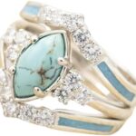 3 PCS Ring Set Natural Turquoise Diamond Rings Western Jewelry Turquoise Silver Color Rings for Women Bohemian Joint Knuckle Rings Finger Ring Turquoise Jewelry Sparkling Natural Gemstone