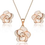 EVEVIC Rose Flower Necklace Earrings Set for Women 18K Gold Plated Hypoallergenic Jewelry Sets