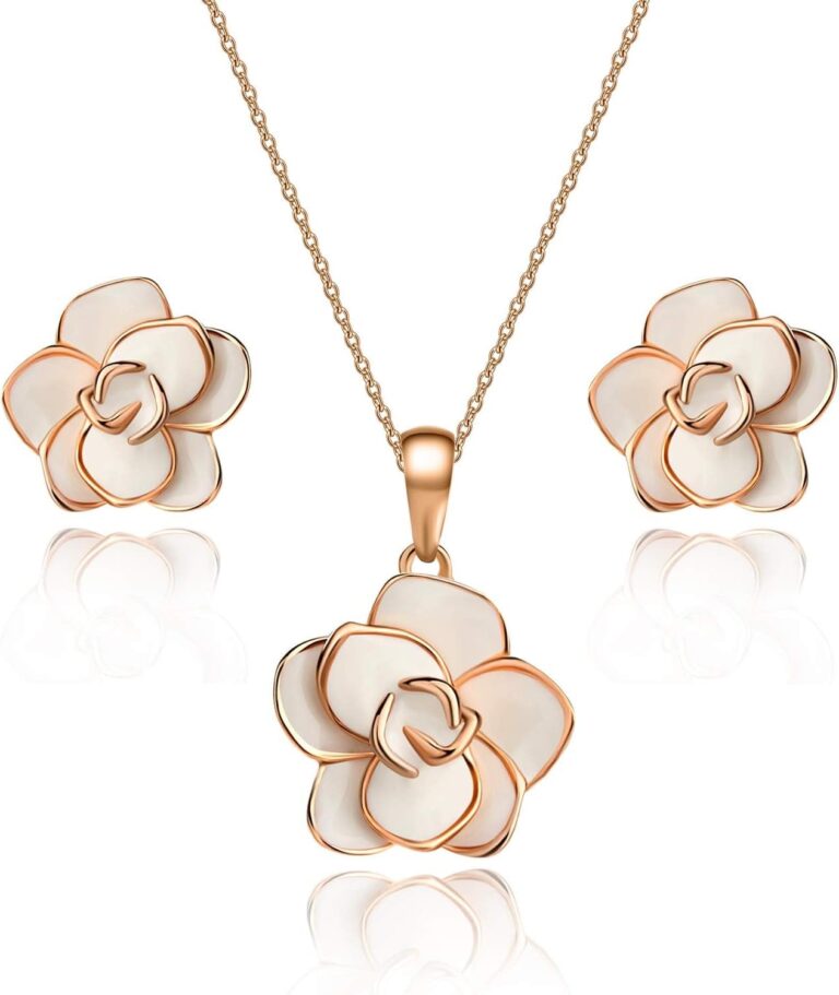 EVEVIC Rose Flower Necklace Earrings Set for Women 18K Gold Plated Hypoallergenic Jewelry Sets