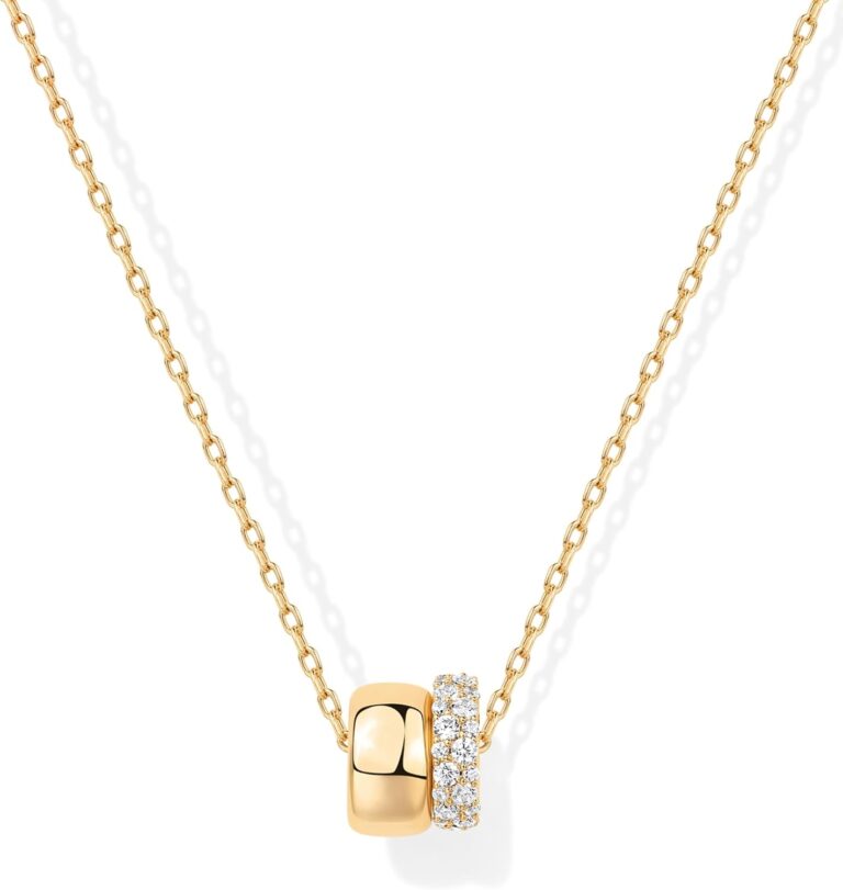 PAVOI 14K Gold Plated Cubic Zirconia Rondelle Pendant Necklace for Women | Two-Toned Dainty CZ Necklaces