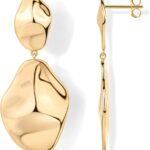 PAVOI 14K Gold Plated 925 Sterling Silver Posts Teardrop Statement Dangle Earrings | Lightweight Hammered Drop Dangle Earrings for Women, Yellow Gold, No Gemstone