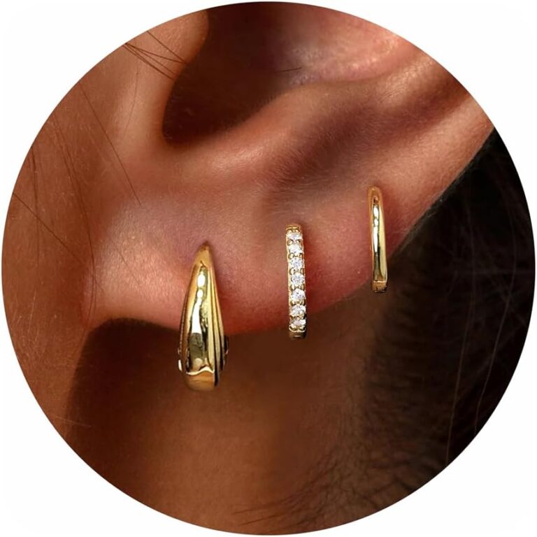 Small Sterling Silver Hoop Huggie Earrings Set for Women, Silver Stud Earrings for Multiple Piercing Hypoallergenic Trendy Jewelry, Dainty Jackets Cartilage Cubic Zircon Earrings for Women’s Gifts