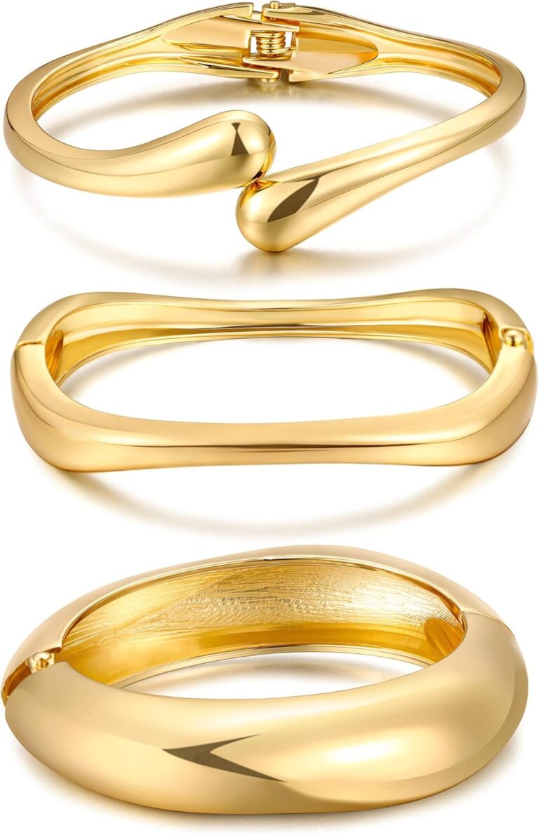 Chunky Gold Bangle Bracelets for Women, Dainty 14k Gold Plated Big Stackable Bangles Set, Trendy Cuff Bracelet Stack Fashion Jewelry Gifts