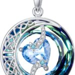 TOUPOP Aquamarine March Birthstone Necklace for Women Moon Star Necklace 925 Sterling Silver Aquamarine Pendant Celtic Crystal Jewelry Anniversary Birthday Christmas Gifts for Women Mom Wife Her
