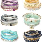 LOYALLOOK 6 Sets Bohemian Stackable Bead Bracelets for Women Stretch Bangles Bohemian Style Stretch Multilayered Bracelet Set