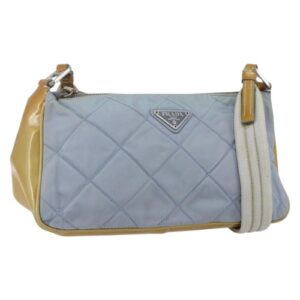 PRADA Shoulder Bag Nylon Enamel Light Blue Silver Auth 160526