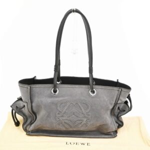 LOEWE Anagram Logo Tote Shoulder Bag Suede Leather Gray Brown SHW 10TA571