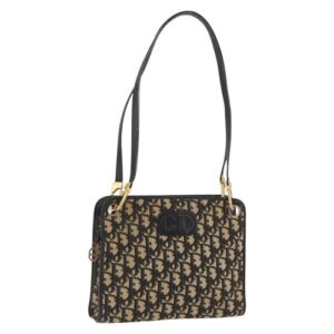 Christian Dior Trotter Canvas Shoulder Bag Navy Gold Auth BAZ047