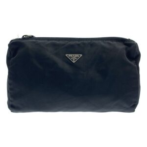PRADA Nylon Triangle Logo Pouch Bag Black Womens Small Cosmetic Clutch Auth