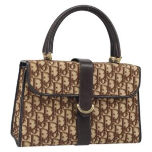 Christian Dior Trotter Canvas Hand Bag Beige Brown Gold Auth 100674