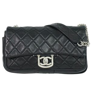 CHANEL CC Matelasse Leather Chain Shoulder Bag Black Silver