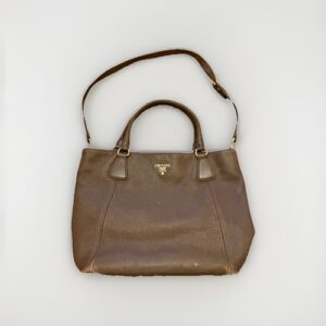 Prada Brown Vitello Daino Leather Large Shopping Tote Bag Handbag Brown Purse