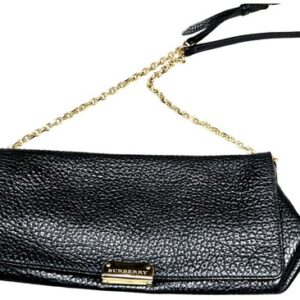 Women's Burberry Black Mildenhall Pebbled Leather Gold Chain Shoulder Bag