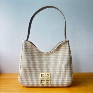 Givenchy Vintage Beige Tweed 4G Logo One-Shoulder Bag Reversible Authentic