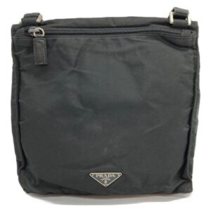 PRADA                    Logo Plate Back Flap Shoulder Bag black