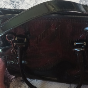Burberry Black Patent Leather Logo Pattern Satchel Top Handle Bag
