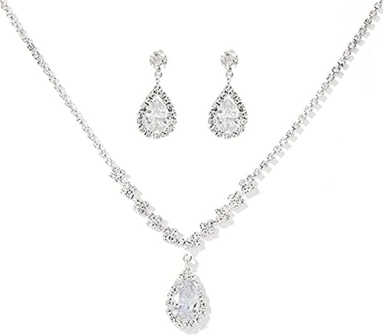 Bride Crystal Necklace Earrings Set, Rhinestone Choker Necklace Prom Costume Jewelry Bridal Wedding Jewelry Set for Women and Girls(3 piece set, Rhinestone, Crystal