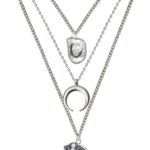 RechicGu Layered Boho Western Cowgirl Necklace For Women Bull Head Moon Crescent Cowboy Boot Charm Pendant Western Necklace Jewelry For Country Concert Outfits