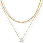 PAVOI 14K Gold Plated Twisted Singapore Chain Layering Choker with Round Solitaire and Serpentine Chain Layering Choker with Pear-Cut Stone Pendant Necklace Pack for Women | Cubic Zirconia Statement