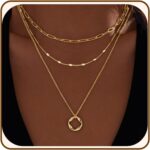 Poxtex Chunky Gold Necklaces for Women Layered 14k Gold Silver Plated Heart Pearl Pendant Choker Necklace Trendy Dainty Stacked Paperclip Cuban Chain Simple Jewelry Valentine’s Day Gifts Set