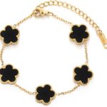 TICVSS Four Leaf Clover Bracelet for Women 18K Gold Plated Stainless Steel Lucky 4 Leaf Gold Link Bracelet Jewelry Gift for Women