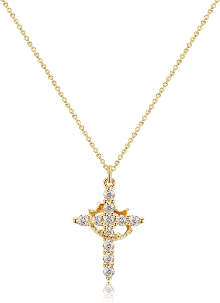 Tewiky Christian Gift Stocking Stuffers Cross Necklace for women-Dainty 14k Gold Plated/Silver Plated Pendant Necklaces Simple Cute Tiny Necklace Jewelry for Women