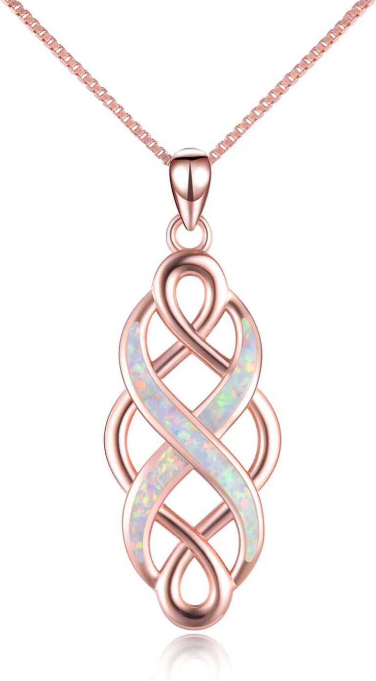 YFN Irish Celtic Knot Created Opal Pendant Necklace Sterling Silver Black Necklaces for Women Men 18″