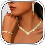 Sixexey Rhinestone Wedding Jewelry Set Gold Bridal Necklace Earrings Party Prom Costume Jewelry Accessories for Women