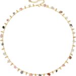 MTMY Beaded Necklaces for Women 14K Gold Plated Dainty Colorful Green/Rose Beaded Pearl Choker Necklace Delicate Boho Choker Necklace Jewelry Gift, Small, Gold Plated, Cubic Zirconia