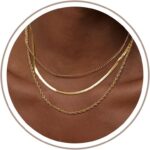 Freekiss Gold Necklace for Women Herringbone Necklace for Women,Simple Gold Layered Necklaces Chunky 14k Gold Plated Necklace Gold Chain Gold Jewelry Gift for Women