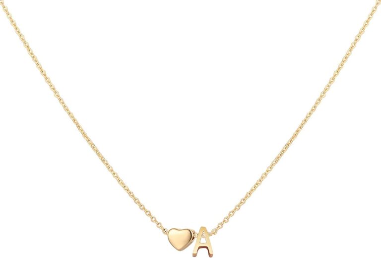 Glimmerst 18K Gold Plated Stainless Steel Tiny Heart Letter Necklace Personalized Monogram Name Necklace for Women, Metal, No Gemstone