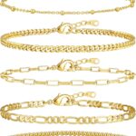 adoyi Gold Bracelets for Women, 14K Gold Plated Stackable Bracelet Stack Set Adjustable Charm Paperclip Chain Cuban Link Layered Waterproof Jewelry Sets Gifts for Womens