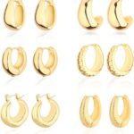 Wgoud Chunky Hoop Earrings Set 14K Gold Hoop Earrings for Women Hypoallergenic, Thick Hoops Earring set, Twist Huggie Hoop Earring