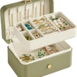 SONGMICS Jewelry Box, Travel Jewelry Case, 2-Layer Jewelry Holder Organizer, Portable Versatile Earring Storage, for Larger Accessories, Laurel Green UJBC166C02