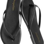 mazeskin Women’s Memory Foam Comfortable Flat Thong Sandals Dressy Summer Beach Leather Slide Flip Flops
