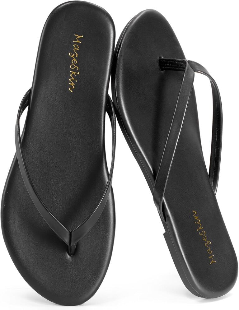 mazeskin Women’s Memory Foam Comfortable Flat Thong Sandals Dressy Summer Beach Leather Slide Flip Flops