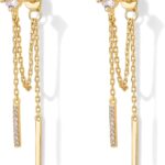 PAVOI 18K Gold Plated 925 Sterling Silver Posts Drop Dangle Chain Earrings for Women | Dangling Chain Studs | Cubic Zirconia Ball Threader Earscapes Earrings