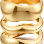 Chunky Gold Bangle Bracelets for Women, 14k Gold Plated Dainty Cuff Stackable Bangles Set, Trendy Bracelet Stack Fashion Jewelry Gifts