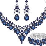 Elegant Bridal Wedding Jewelry Set for Women/Brides/Bridesmaids Teardrop Crystal Leaf Cluster Jewelry Set for Wedding Prom Party Bridal Bridesmaids Rhinestone Crystal Necklace Earrings Bracelet Set