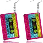 Ronglry 3Pairs 80s Neon Earrings for Women Colorful Lightning Acrylic Drop Earrings Retro Geometric Dangle Earrings Neon Earrings Bulk for 80’s Outfit Glow Party Halloween Neon Accessories 80s Jewelry